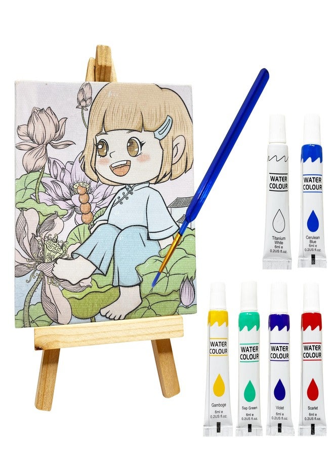 Parteet DIY Painting Set with Mini Wooden Easel Stand, 6 Watercolors, 3 Painting Sheets, Paint Brushes, Creative Art Supplies Kit for Kids (Pink) - Image 1